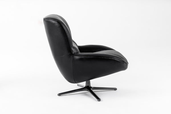 VIG Furniture Theo Modern Black Leather Accent Chair With Sculpted Shell, Lumbar Support, Metal Base, Durable Upholstery VGKK-KFA1099-BLK-CH