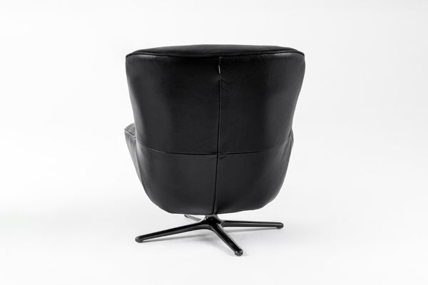 VIG Furniture Theo Modern Black Leather Accent Chair With Sculpted Shell, Lumbar Support, Metal Base, Durable Upholstery VGKK-KFA1099-BLK-CH