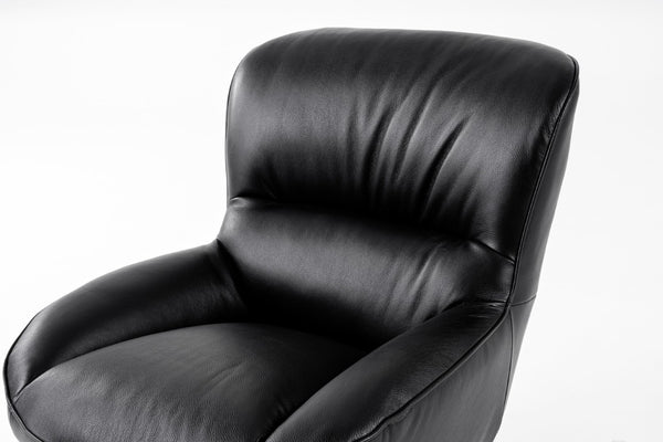 VIG Furniture Theo Modern Black Leather Accent Chair With Sculpted Shell, Lumbar Support, Metal Base, Durable Upholstery VGKK-KFA1099-BLK-CH