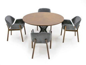 VIG Furniture Theresa Round 54" Walnut Table With Black Pedestal Base — Compact, Durable, Modern Urban Rustic Style VGMAMIT-5210