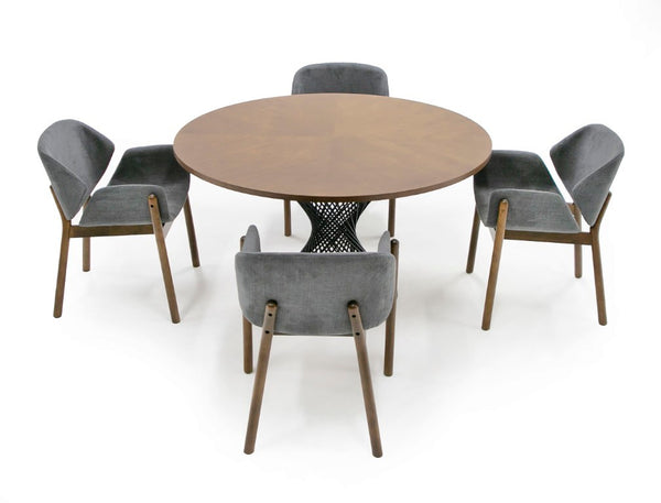 VIG Furniture Theresa Round 54" Walnut Table With Black Pedestal Base — Compact, Durable, Modern Urban Rustic Style VGMAMIT-5210
