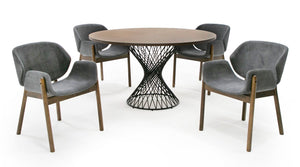 VIG Furniture Theresa Round 54" Walnut Table With Black Pedestal Base — Compact, Durable, Modern Urban Rustic Style VGMAMIT-5210