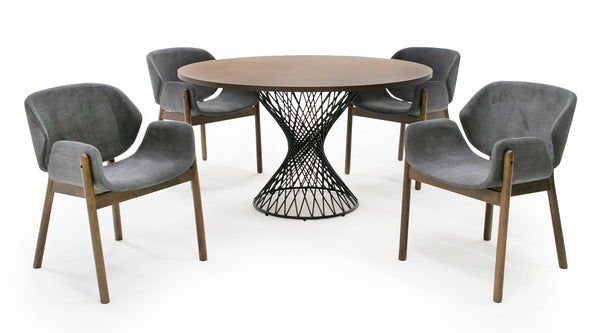 VIG Furniture Theresa Round 54" Walnut Table With Black Pedestal Base — Compact, Durable, Modern Urban Rustic Style VGMAMIT-5210