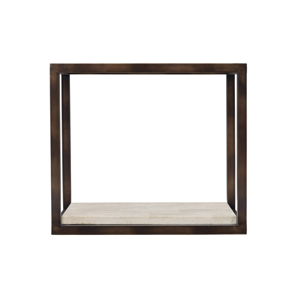 Bernhardt Bernhardt Modern Kinsley End Table With Bronze Glass Top, White Travertine Shelf & Casters For Luxe Style 533121