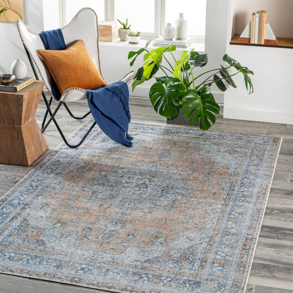 Livabliss Tahmis Turkish Flatweave Runner Rug Chenille Hallway Entryway Traditional Pattern Blue, Slate 5'3" x 7'3" THI2705-5373