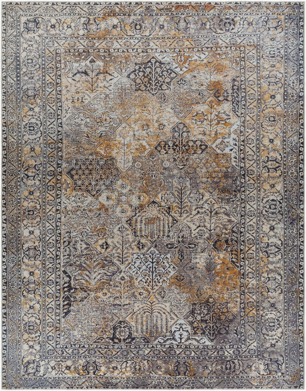 Livabliss Tahmis Flatweave Chenille Polyester Area Rug Traditional Pattern for Living Room Black, Charcoal 7'10" x 10'2" THI2711-710102