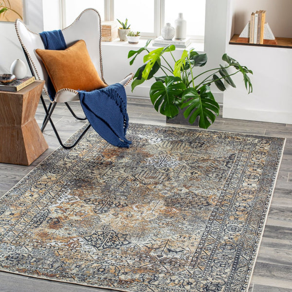Livabliss Tahmis Flatweave Chenille Polyester Area Rug Traditional Pattern for Living Room Black, Charcoal 6'7" x 9' THI2711-679