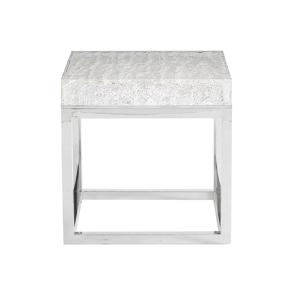 Bernhardt Bernhardt Acrylic Arctic End Table With Ice‑Like Wood Grain Top & Polished Stainless Steel Base, 24" 375103