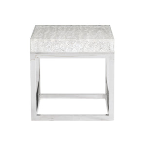 Bernhardt Bernhardt Acrylic Arctic End Table With Ice‑Like Wood Grain Top & Polished Stainless Steel Base, 24" 375103