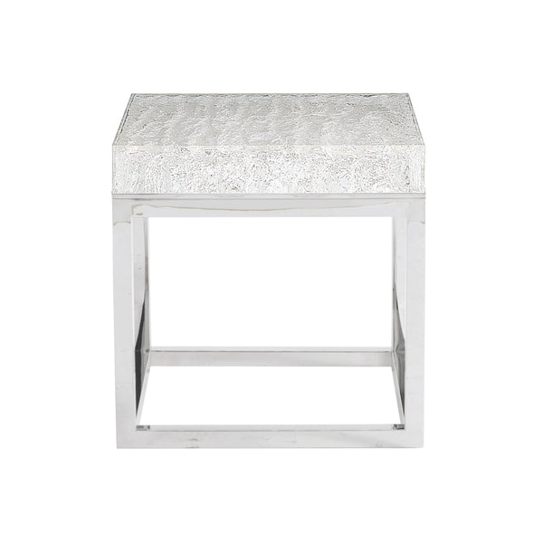 Bernhardt Bernhardt Acrylic Arctic End Table With Ice‑Like Wood Grain Top & Polished Stainless Steel Base, 24" 375103