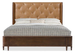 Hooker Furniture Archives Queen Leather Bed With Figured Walnut Veneers, Shelter-Style Design And Tufted Top-Grain Headboard 86.50 L x 80.00W x 64.00H 6123-90866-89