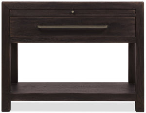 Hooker Furniture Driftwood One-Drawer Nightstand With Stone Top, Buckboard Oak Finish, Self-Closing Drawer, Shelf Blacks 6820-90216-99