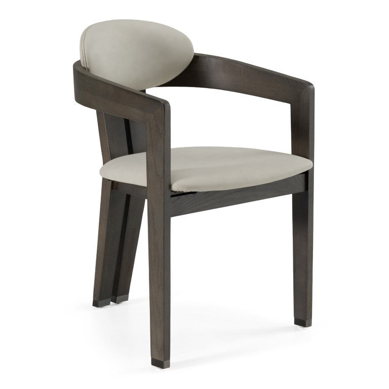 VIG Furniture Thorne Solid-Wood Arm Dining Chair In Two-Tone Light Grey Leatherette And Dark Grey Finish, 31.5" VGCS-ACH-21087