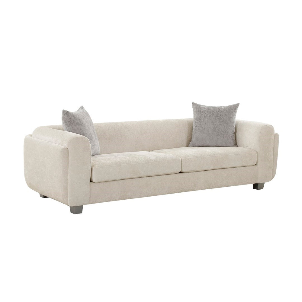 Pasargad Home Bergamo 3-seater Sofa In Ivory With Pillows - Mid-century Modern Elegance & Comfort Ivory Polyester Pzw-20044-3