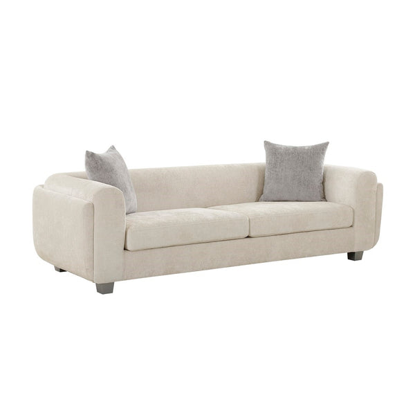 Pasargad Home Bergamo 3-seater Sofa In Ivory With Pillows - Mid-century Modern Elegance & Comfort Ivory Polyester Pzw-20044-3