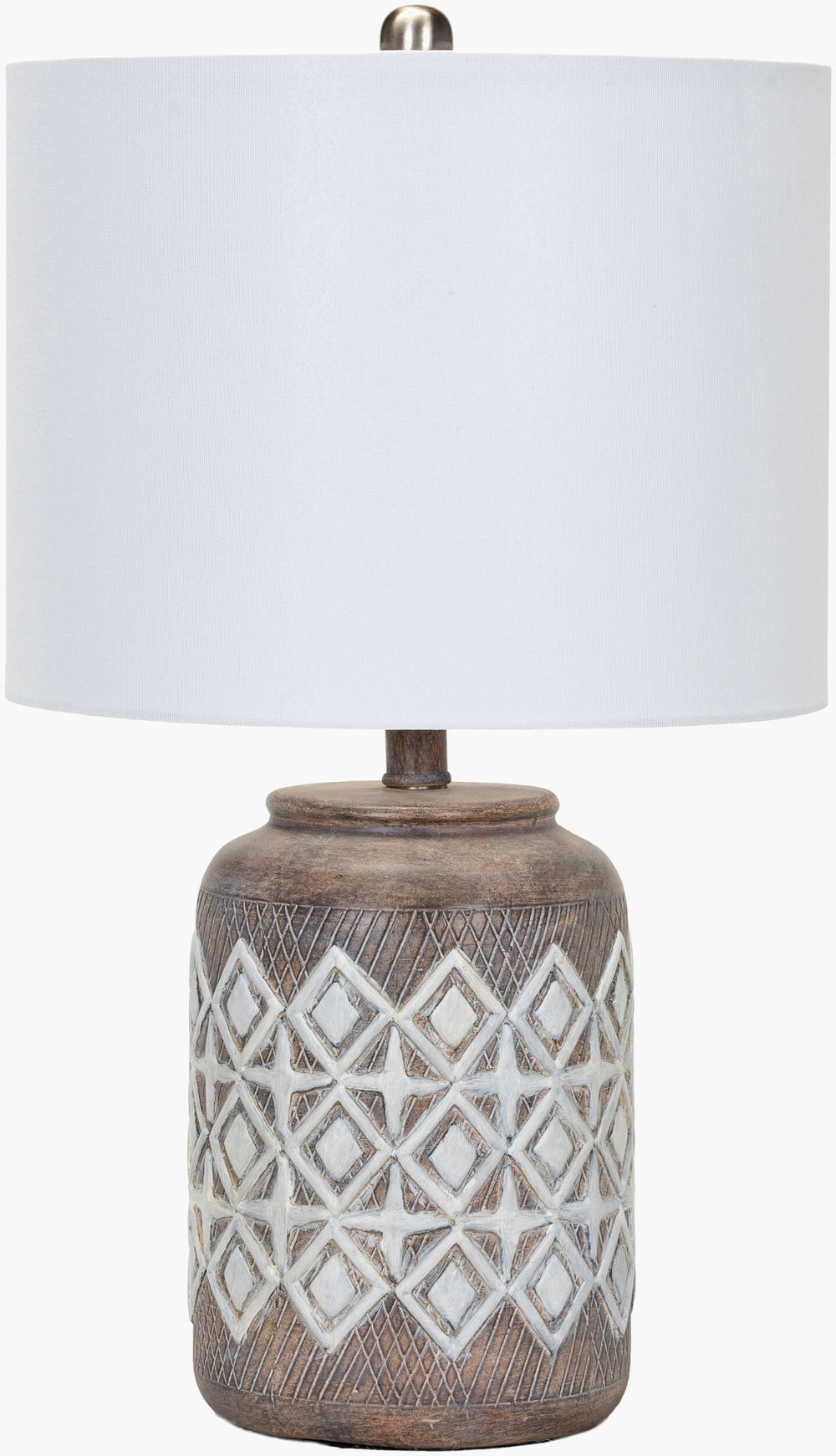 Surya Thera Unique Global-style 23" Accent Table Lamp - Durable, Easy-clean Design For Eclectic Spaces Body, Beige,Shade, White,Finial, Metallic ,Nickel,Harp, Metallic ,Nickel,Cord, Translucent Ceramic,Linen,Polyester,Iron Thr-001