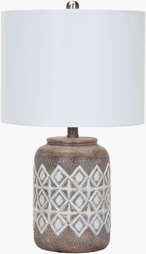 Surya Thera Unique Global-style 23" Accent Table Lamp - Durable, Easy-clean Design For Eclectic Spaces Body, Beige,Shade, White,Finial, Metallic ,Nickel,Harp, Metallic ,Nickel,Cord, Translucent Ceramic,Linen,Polyester,Iron Thr-001