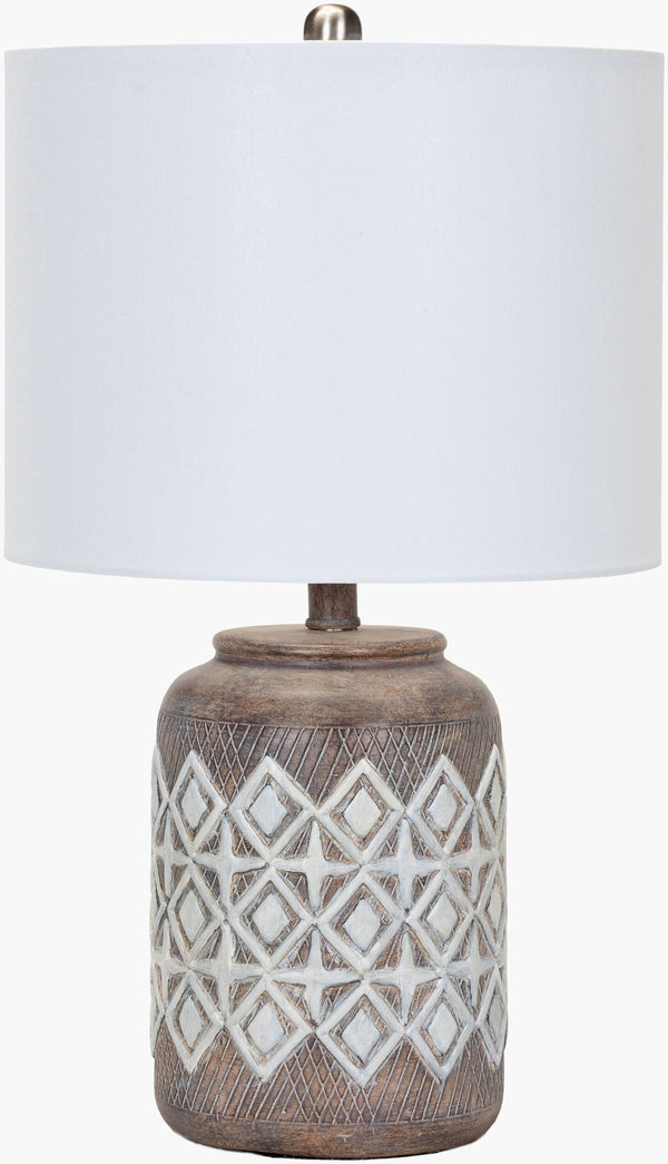 Surya Thera Unique Global-style 23" Accent Table Lamp - Durable, Easy-clean Design For Eclectic Spaces Body, Beige,Shade, White,Finial, Metallic ,Nickel,Harp, Metallic ,Nickel,Cord, Translucent Ceramic,Linen,Polyester,Iron Thr-001