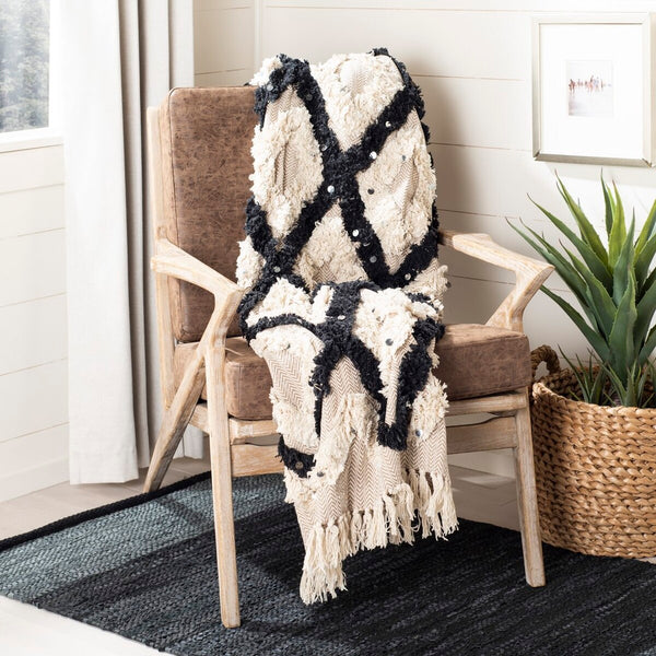 Safavieh Lila Grace Fringe Throw Beige/Black THR902A-5060