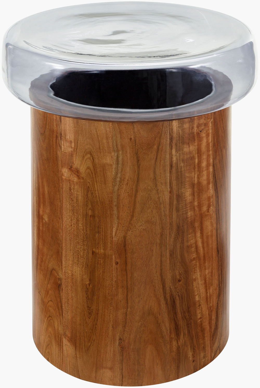 Surya Thorpe 20" Modern End Table With Clear Glass Top & Acacia Wood Base - Stylish Living Room Accent Piece Top, Blue,Base, Brown Glass,Acacia Thrp001-201616