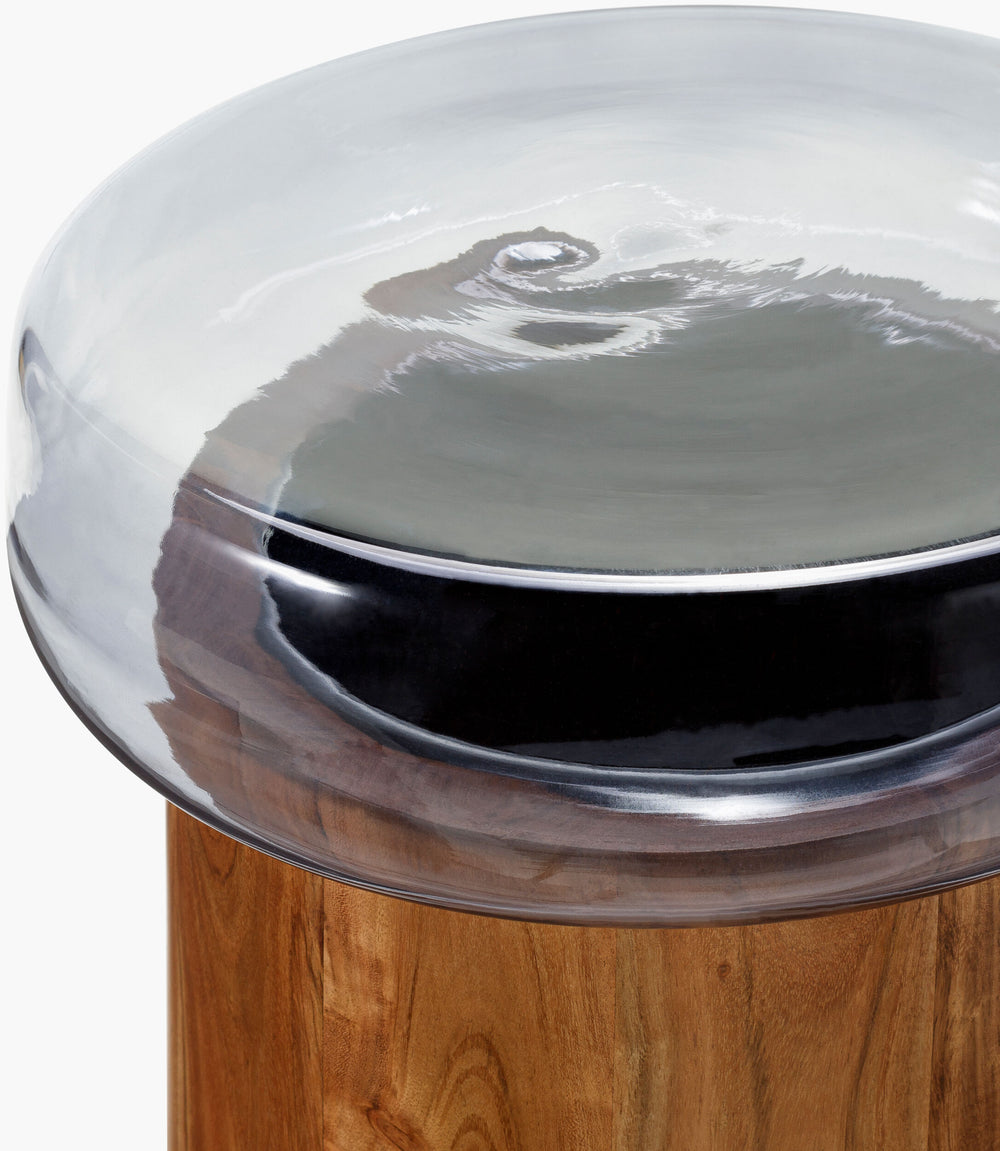 Surya Thorpe 20" Modern End Table With Clear Glass Top & Acacia Wood Base - Stylish Living Room Accent Piece Top, Blue,Base, Brown Glass,Acacia Thrp001-201616