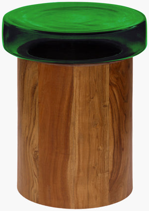 Surya Thorpe 20" Modern End Table With Clear Glass Top & Acacia Wood Base - Stylish Living Room Accent Piece Top, Green,Base, Brown Glass,Acacia Thrp002-201616