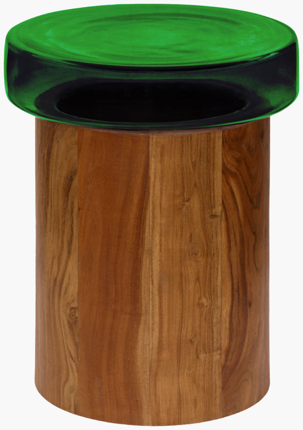 Surya Thorpe 20" Modern End Table With Clear Glass Top & Acacia Wood Base - Stylish Living Room Accent Piece Top, Green,Base, Brown Glass,Acacia Thrp002-201616