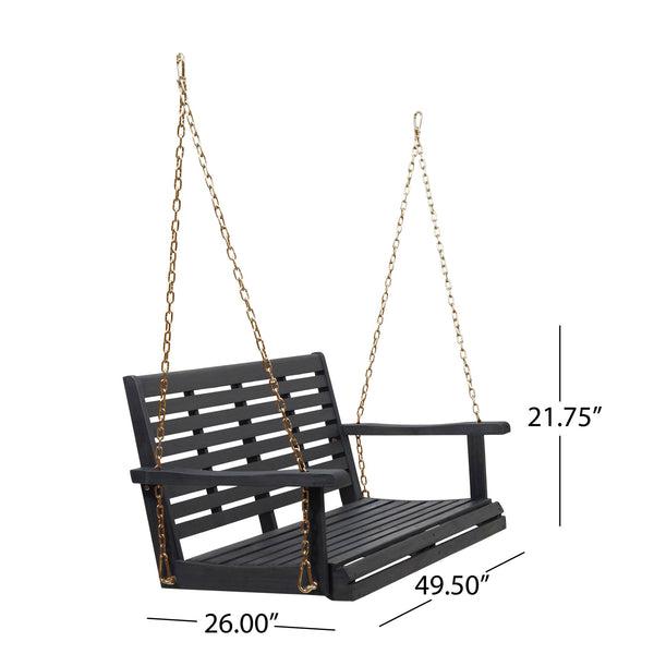 English Elm Tasmania Acacia Hardwood Porch Swing Slatted Outdoor Bench with Hanging Chains 69655.00DGRY
