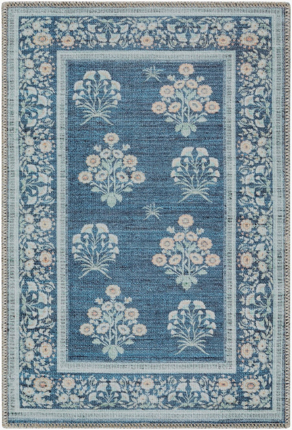 Livabliss Thistle Geometric Low Pile Polyester Rug Turkish Woven for Entryways and Modern Interiors Dark Blue, Sage 2'7" x 7'10" THT2302-27710