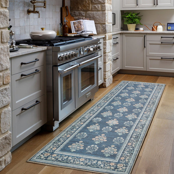 Livabliss Thistle Geometric Low Pile Polyester Rug Turkish Woven for Entryways and Modern Interiors Dark Blue, Sage 8'10" x 12' THT2302-81012
