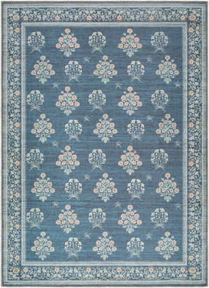 Livabliss Thistle Geometric Low Pile Polyester Rug Turkish Woven for Entryways and Modern Interiors Dark Blue, Sage 5'3" x 7'3" THT2302-5373