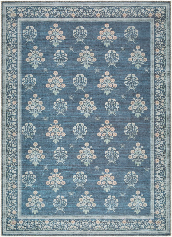 Livabliss Thistle Geometric Low Pile Polyester Rug Turkish Woven for Entryways and Modern Interiors Dark Blue, Sage 5'3" x 7'3" THT2302-5373