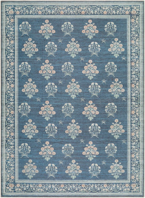 Livabliss Thistle Geometric Low Pile Polyester Rug Turkish Woven for Entryways and Modern Interiors Dark Blue, Sage 6'7" x 9' THT2302-679