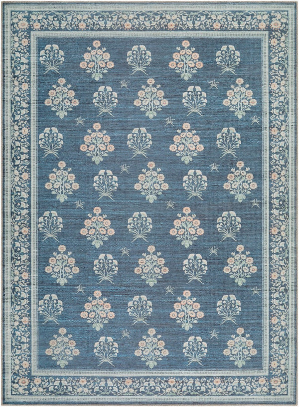 Livabliss Thistle Geometric Low Pile Polyester Rug Turkish Woven for Entryways and Modern Interiors Dark Blue, Sage 6'7" x 9' THT2302-679