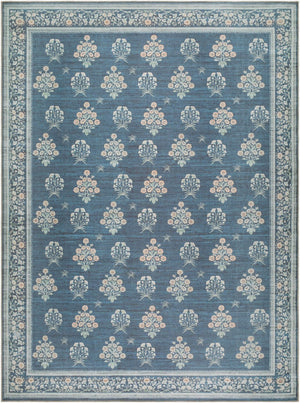 Livabliss Thistle Geometric Low Pile Polyester Rug Turkish Woven for Entryways and Modern Interiors Dark Blue, Sage 8'10" x 12' THT2302-81012