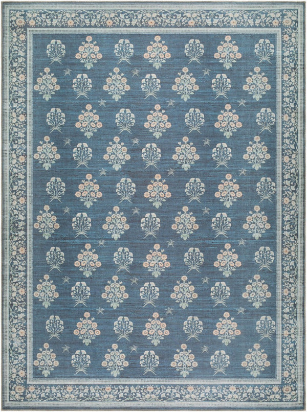 Livabliss Thistle Geometric Low Pile Polyester Rug Turkish Woven for Entryways and Modern Interiors Dark Blue, Sage 8'10" x 12' THT2302-81012