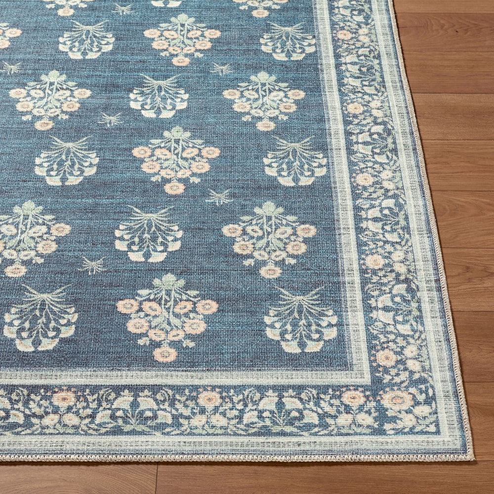 Livabliss Thistle Geometric Low Pile Polyester Rug Turkish Woven for Entryways and Modern Interiors Dark Blue, Sage 2'7" x 7'10" THT2302-27710