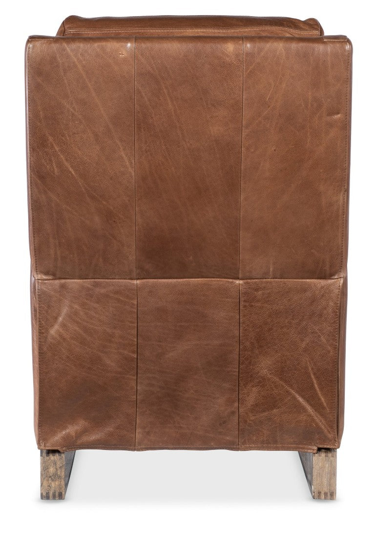 Hooker Furniture Relic Taupe Semi-Aniline Leather Power Recliner With Usb, Adjustable Headrest, Bustle Back & Wood Base Brown RC810-PH-082