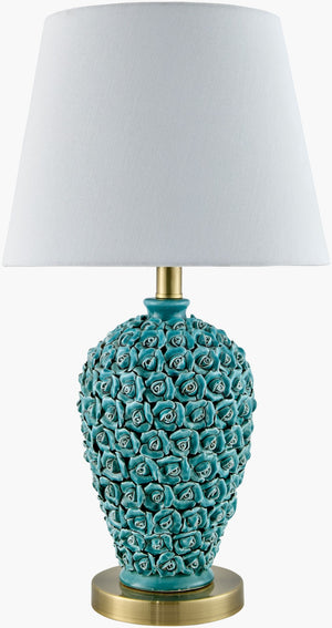Livabliss Thayer Ceramic Arts and Crafts Table Lamp with Linen Shade and Wrought Iron Base THY-001