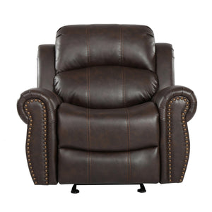 English Elm Christopher Knight Home® - GLIDING Recliner with Faux Leather Upholstery, Nailhead Trim, Foam Support and Pushback Comfort Dark Brown 57339.00PU