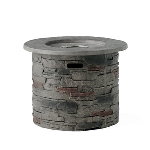 English Elm Outdoor Round Propane Fire Pit Table Mgo Stone Finish 40000 Btu Patio Heater 57564.00GRY-40K