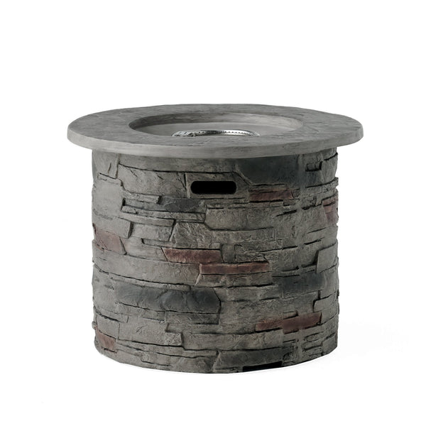 English Elm Outdoor Round Propane Fire Pit Table Mgo Stone Finish 40000 Btu Patio Heater 57564.00GRY-40K