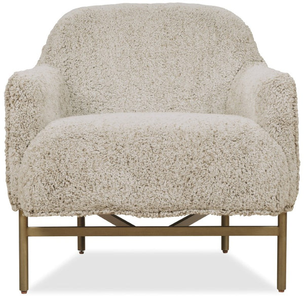 Hooker Furniture Milo Shear Fawn Lounge Chair With Rounded Barrel Back, Gold Metal Base — Plush Modern Accent Seating CC902-01-483