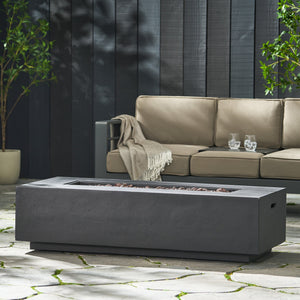 English Elm 50000 Btu Rectangular Mgo Concrete Propane Fire Table for Outdoor Patio Gatherings 59242.00-50K