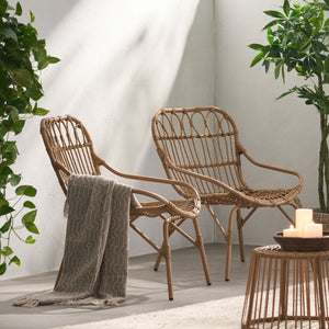 English Elm Harlem Faux Rattan Accent Chair Set of Two Bohemian Iron Frame Indoor Outdoor Seating 70654.00LBRN