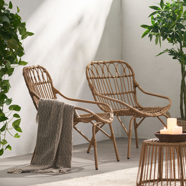 English Elm Harlem Faux Rattan Accent Chair Set of Two Bohemian Iron Frame Indoor Outdoor Seating 70654.00LBRN