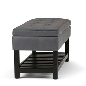 English Elm Cosmopolitan Storage Ottoman Bench - Versatile Stone Grey Faux Leather With Open Shelf & Safety Lid B136P158569