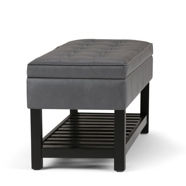 English Elm Cosmopolitan Storage Ottoman Bench - Versatile Stone Grey Faux Leather With Open Shelf & Safety Lid B136P158569