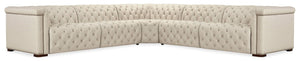Hooker Furniture Savion Luxe 5-Seat Sectional In Aries Beach Fabric With Chesterfield Tufting And Power Recline Features 132.00 L x 132.00W x 28.75H SS435-5PC3-414