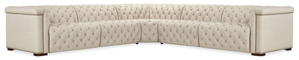 Hooker Furniture Savion Luxe 5-Seat Sectional In Aries Beach Fabric With Chesterfield Tufting And Power Recline Features 132.00 L x 132.00W x 28.75H SS435-5PC3-414
